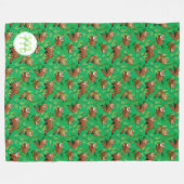 赤パンダと竹の葉パタン&モノグラム フリースブランケット (正面(横))