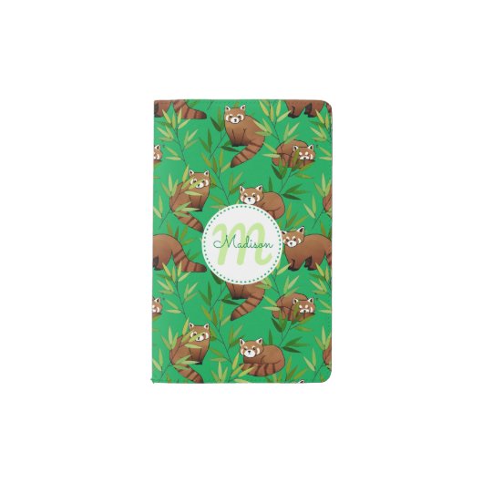 赤パンダと竹の葉パタン&モノグラム ポケットMoleskineノートブック (正面)