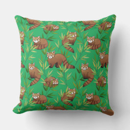 赤パンダと竹葉の模様 アウトドアクッション