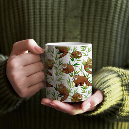 赤パンダと竹葉の模様 コーヒーマグカップ