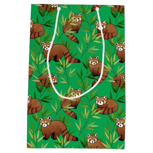 赤パンダと竹葉の模様 ミディアムペーパーバッグ (裏面)