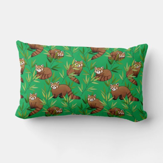 赤パンダと竹葉の模様 ランバークッション (裏面)