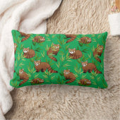 赤パンダと竹葉の模様 ランバークッション (ブランケット)