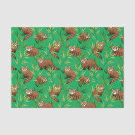 赤パンダと竹葉の模様 薄葉紙