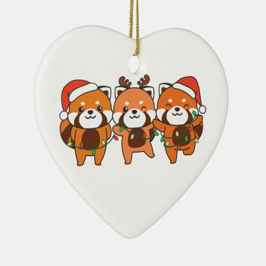 赤パンダのクリスマスアニマルかわいい赤パンダのセラミ セラミックオーナメント (右)