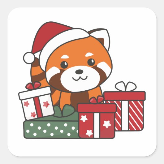 赤パンダのクリスマスギフト冬の赤パンダ スクエアシール (正面)