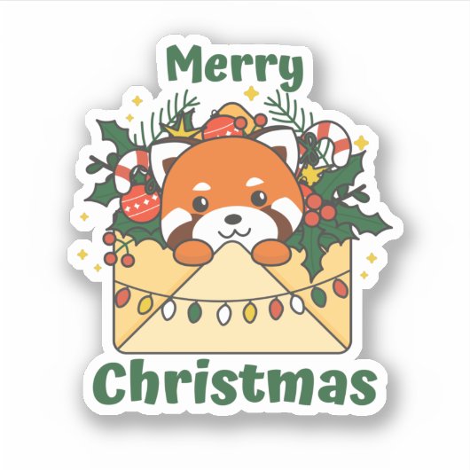 赤パンダのクリスマスレター冬の動物パンダ シール (正面)