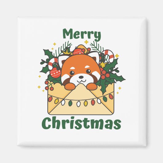 赤パンダのクリスマスレター冬の動物パンダ マグネット (正面)