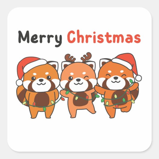 赤パンダのクリスマスレッドパンドラ(PANDA)メリークリスマス スクエアシール (正面)
