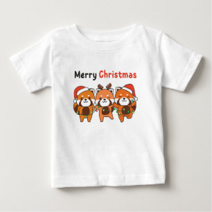 赤パンダのクリスマスレッドパンドラ(PANDA)メリークリスマス ベビーTシャツ