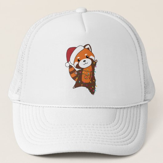 赤パンダのクリスマス雪の冬の動物パンダ キャップ (正面)