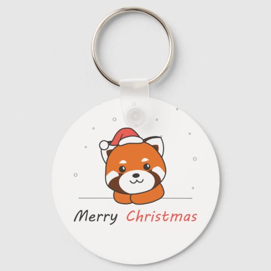 赤パンダのクリスマス雪の冬の動物パンダ キーホルダー (正面)