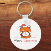赤パンダのクリスマス雪の冬の動物パンダ キーホルダー (正面)