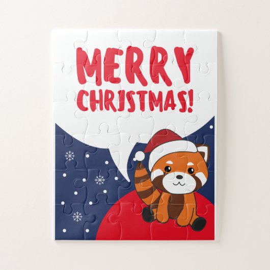赤パンダのクリスマス雪の冬の動物パンダ ジグソーパズル (縦)