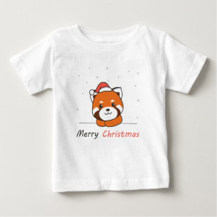 赤パンダのクリスマス雪の冬の動物パンダ ベビーTシャツ