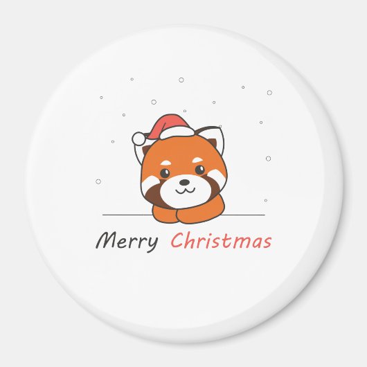 赤パンダのクリスマス雪の冬の動物パンダ マグネット (正面)