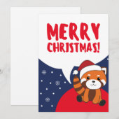 赤パンダのクリスマス雪の冬の動物 シーズンカード (正面/裏面)