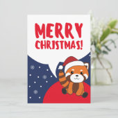 赤パンダのクリスマス雪の冬の動物 シーズンカード (スタンド正面)