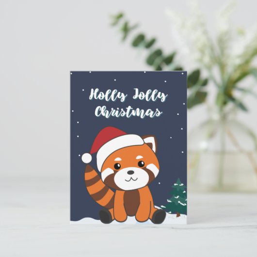赤パンダのクリスマス雪の冬の動物 シーズンポストカード (スタンド正面)