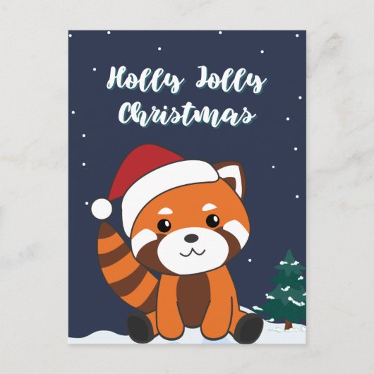 赤パンダのクリスマス雪の冬の動物 シーズンポストカード (正面)