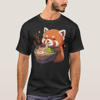 赤パンダの麺類ラーメン可愛い赤パンダ Tシャツ