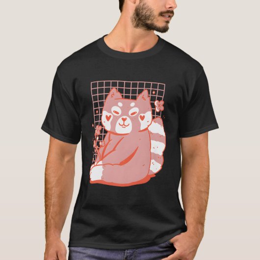 赤パンダカラフル花付き子供用 Tシャツ (正面)