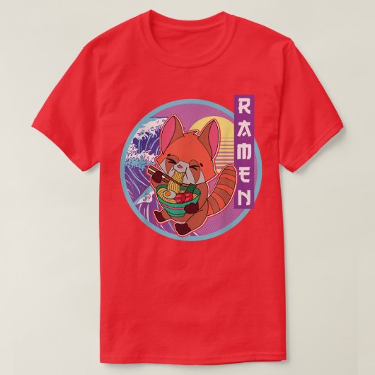赤パンダラーメン日本食アジ日本のア Tシャツ (デザイン正面)