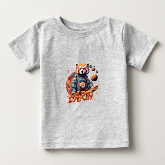 赤パンダ宇宙飛行士 ベビーTシャツ (正面)