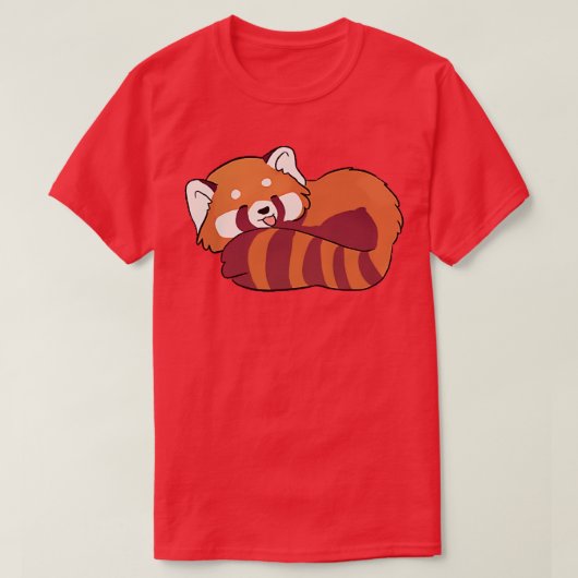 赤パンダ眠る可愛いイラストレーション Tシャツ (デザイン正面)