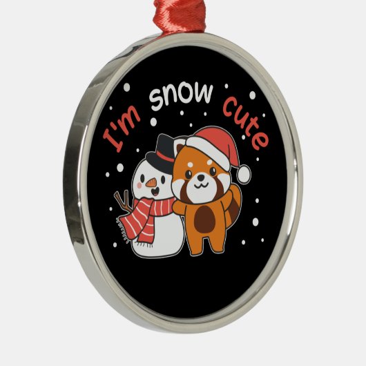 赤パンダ私は雪かわいい雪だるま雪パンプセラミックO メタルオーナメント (右)