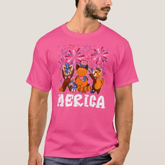 赤パンダ花火サングラスハットメリカ4日 Tシャツ (正面)