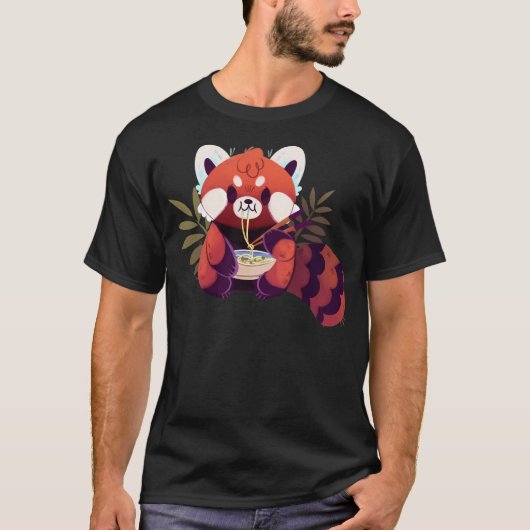 赤パンダ食べラーメン Tシャツ (正面)