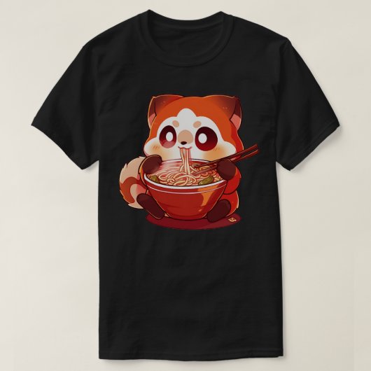 赤パンダ食べ物ラーメン1 Tシャツ (デザイン正面)