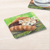 赤パンダ スクエアペーパーコースター (アングル)