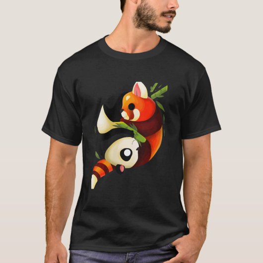 赤パンダ 陰陽 パンダ Tシャツ (正面)
