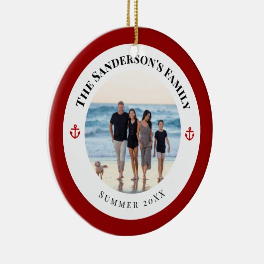 赤パーソナライズされたいいかりの黒い丸の写真 セラミックオーナメント (右)