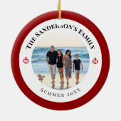 赤パーソナライズされたいいかりの黒い丸の写真 セラミックオーナメント (裏面)