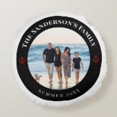 赤パーソナライズされたいいかりの黒い丸の写真 ラウンドクッション (裏面)