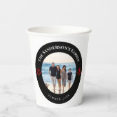 赤パーソナライズされたいいかりの黒い丸の写真 紙コップ (裏面)