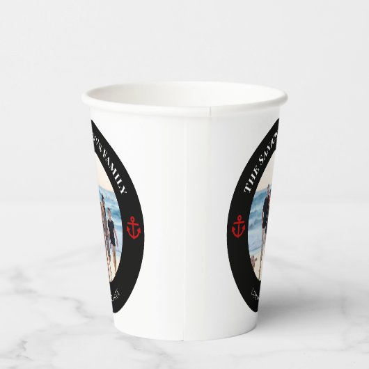 赤パーソナライズされたいいかりの黒い丸の写真 紙コップ (右)