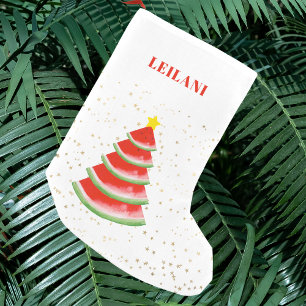 赤パーソナライズされたいスイカのクリスマスツリー スモールクリスマスストッキング