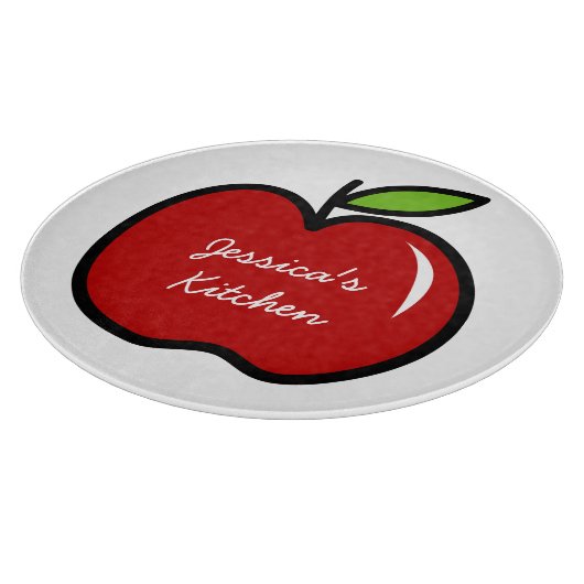 赤パーソナライズされたいリンゴの果実ガラス切断板 カッティングボード (角)