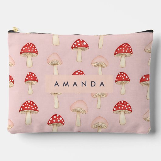 赤パーソナライズされたお洒落ピンクマッシュルームパターン アクセサリーポーチ (正面)