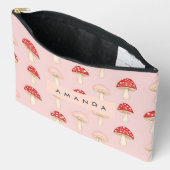 赤パーソナライズされたお洒落ピンクマッシュルームパターン アクセサリーポーチ (見開き)
