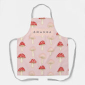 赤パーソナライズされたお洒落ピンクマッシュルームパターン エプロン (正面)