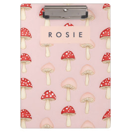 赤パーソナライズされたお洒落ピンクマッシュルームパターン クリップボード