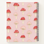 赤パーソナライズされたお洒落ピンクマッシュルームパターン ノートブック (裏面)