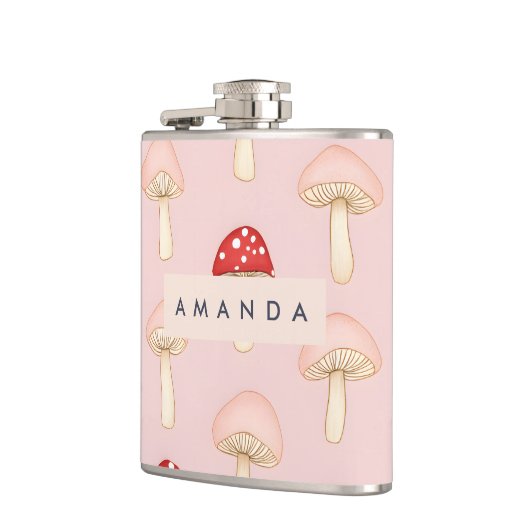 赤パーソナライズされたお洒落ピンクマッシュルームパターン フラスク (左)