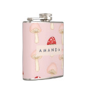 赤パーソナライズされたお洒落ピンクマッシュルームパターン フラスク (右)