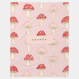 赤パーソナライズされたお洒落ピンクマッシュルームパターン フリースブランケット